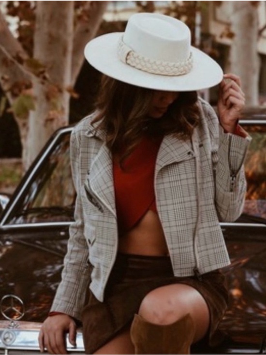 Blank NYC Jackets & Blazers - [BLANKNYC] Gray Glen Plaid Asymmetric Moto Jacket Buckle Waist Women's Small